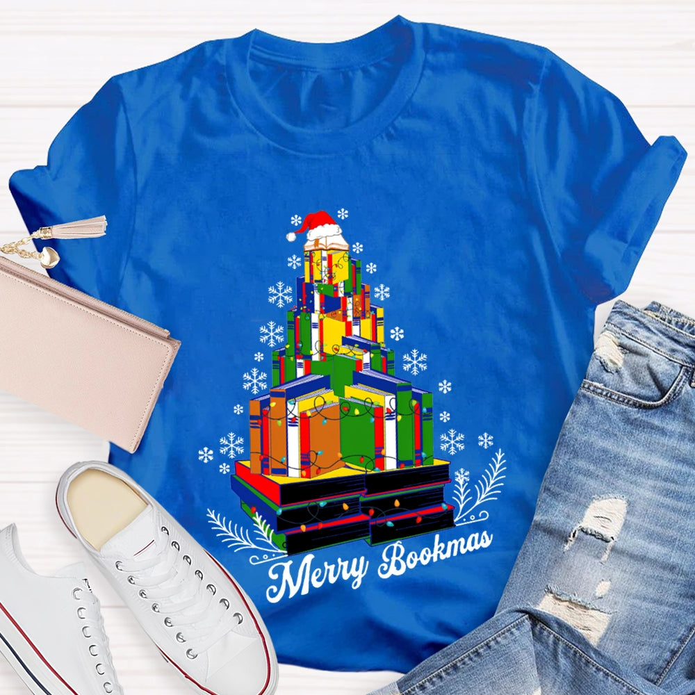 Merry Bookmas Christmas Books And Snowflakes T-shirt