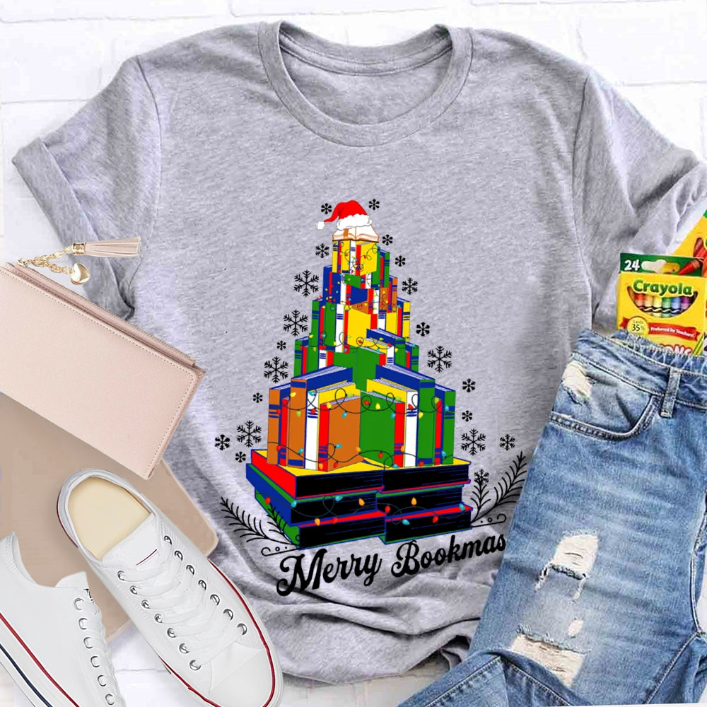 Merry Bookmas Christmas Books And Snowflakes T-shirt