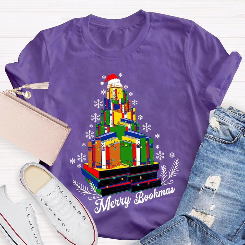 Merry Bookmas Christmas Books And Snowflakes T-shirt