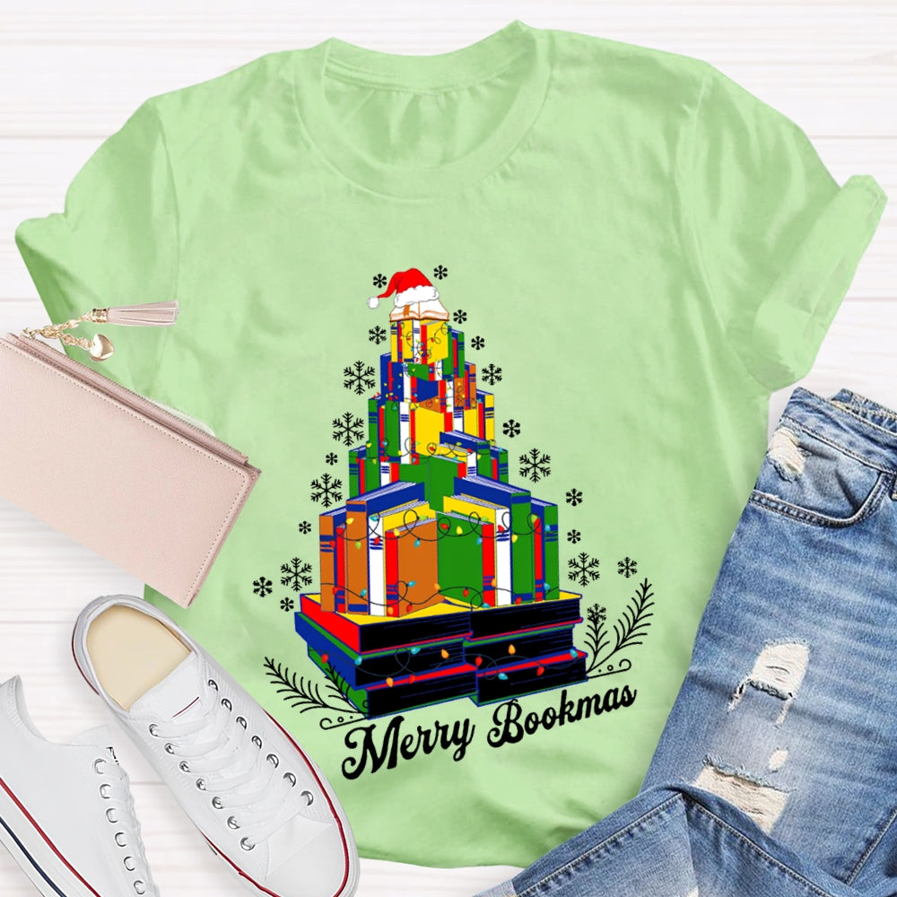 Merry Bookmas Christmas Books And Snowflakes T-shirt