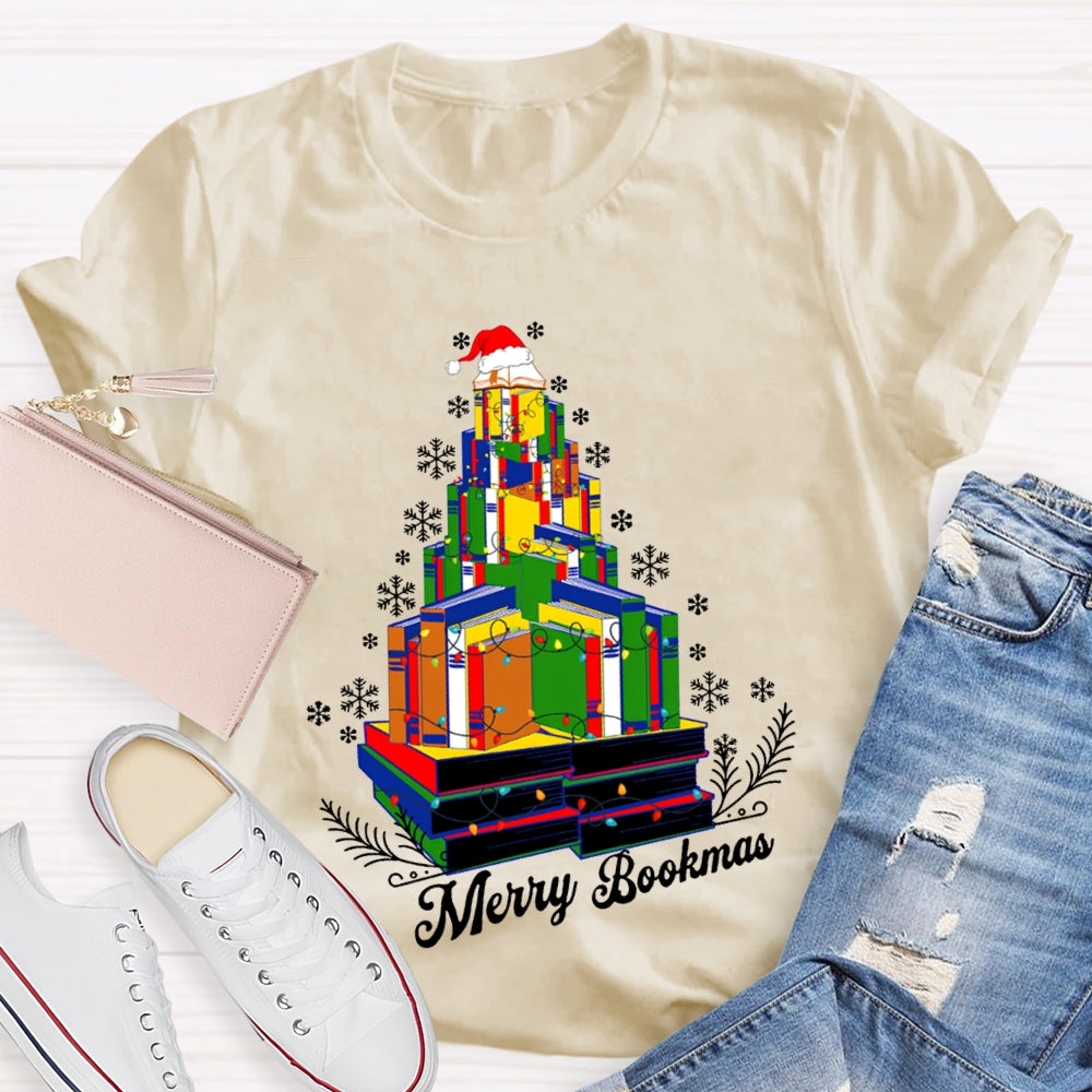 Merry Bookmas Christmas Books And Snowflakes T-shirt