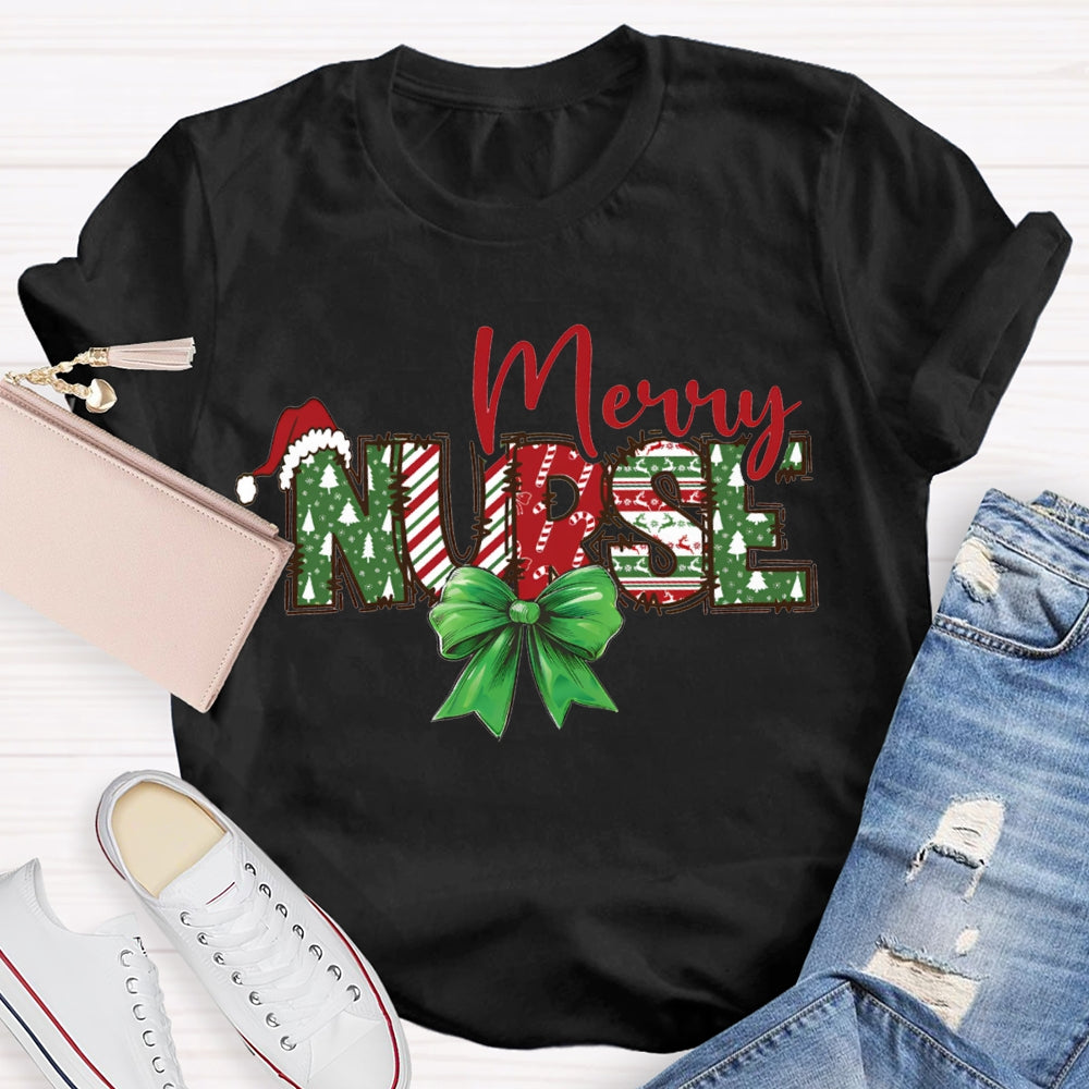 Merry Nurse Bows And Christmas Vibes T-shirt