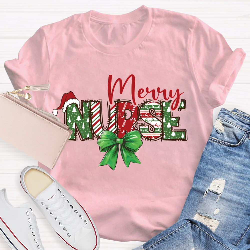 Merry Nurse Bows And Christmas Vibes T-shirt