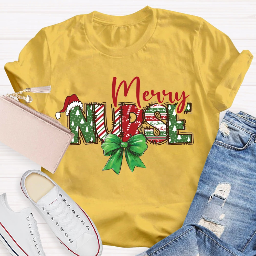 Merry Nurse Bows And Christmas Vibes T-shirt