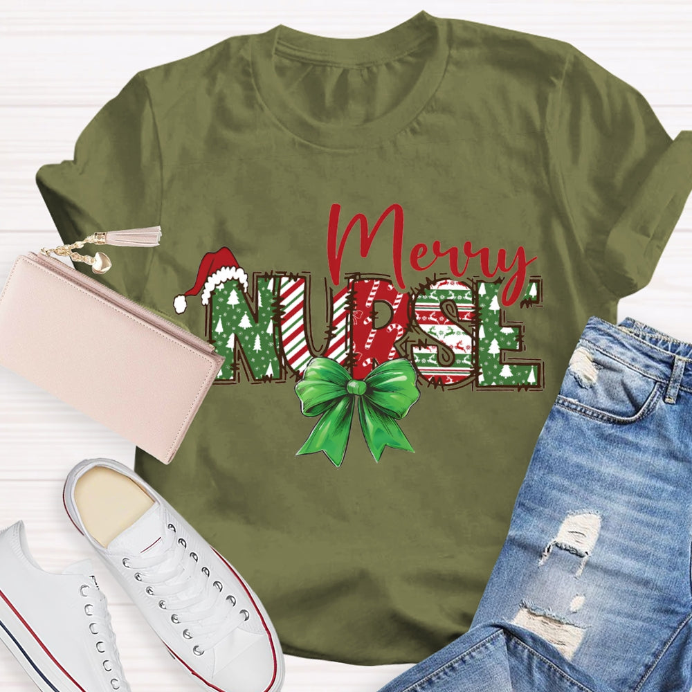 Merry Nurse Bows And Christmas Vibes T-shirt