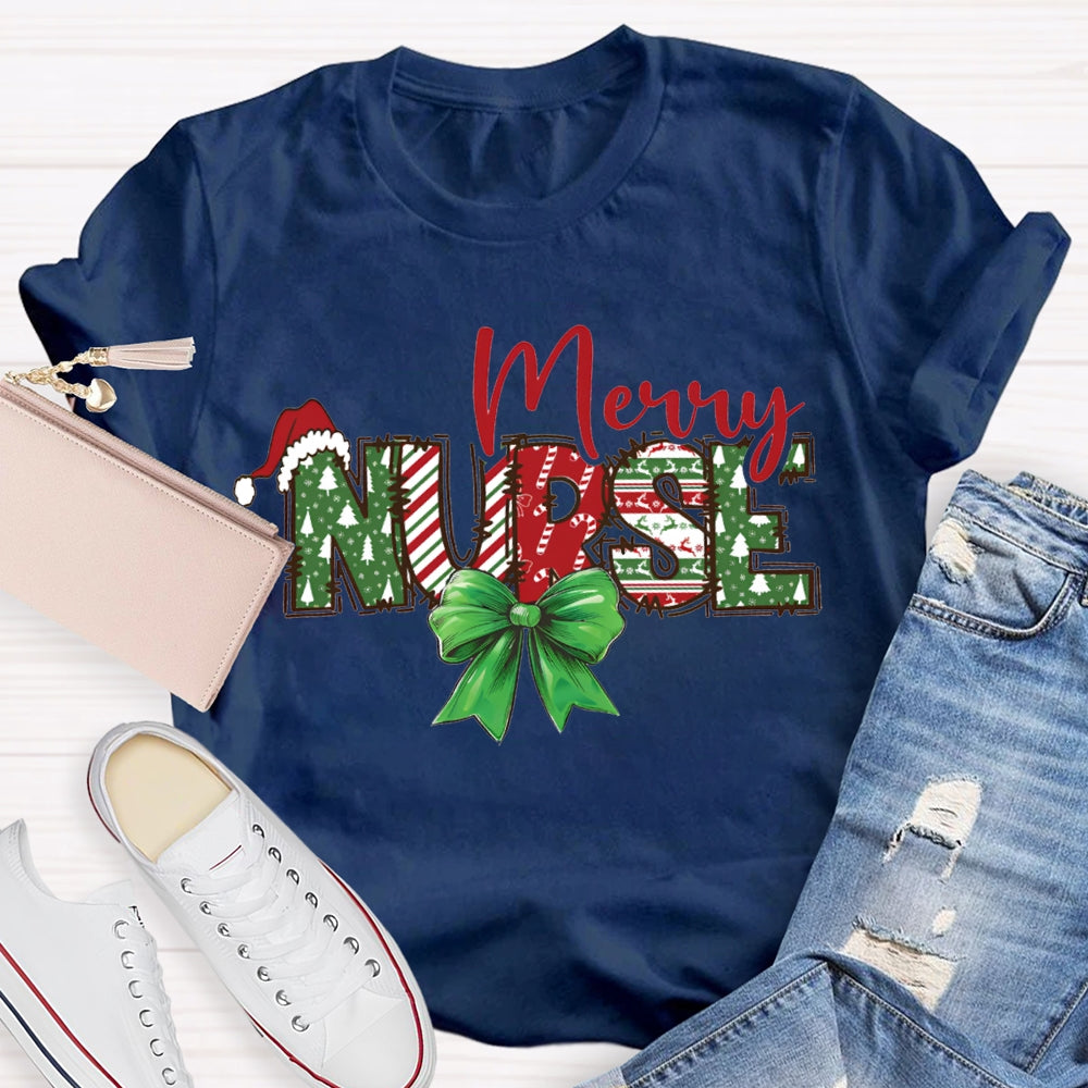 Merry Nurse Bows And Christmas Vibes T-shirt