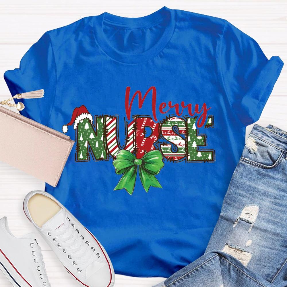 Merry Nurse Bows And Christmas Vibes T-shirt