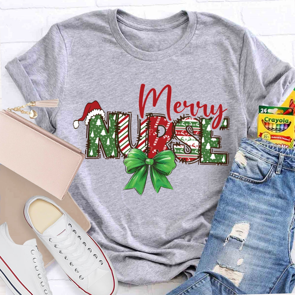 Merry Nurse Bows And Christmas Vibes T-shirt