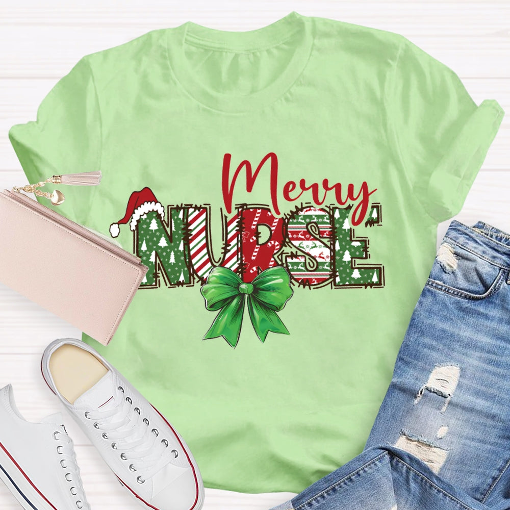 Merry Nurse Bows And Christmas Vibes T-shirt
