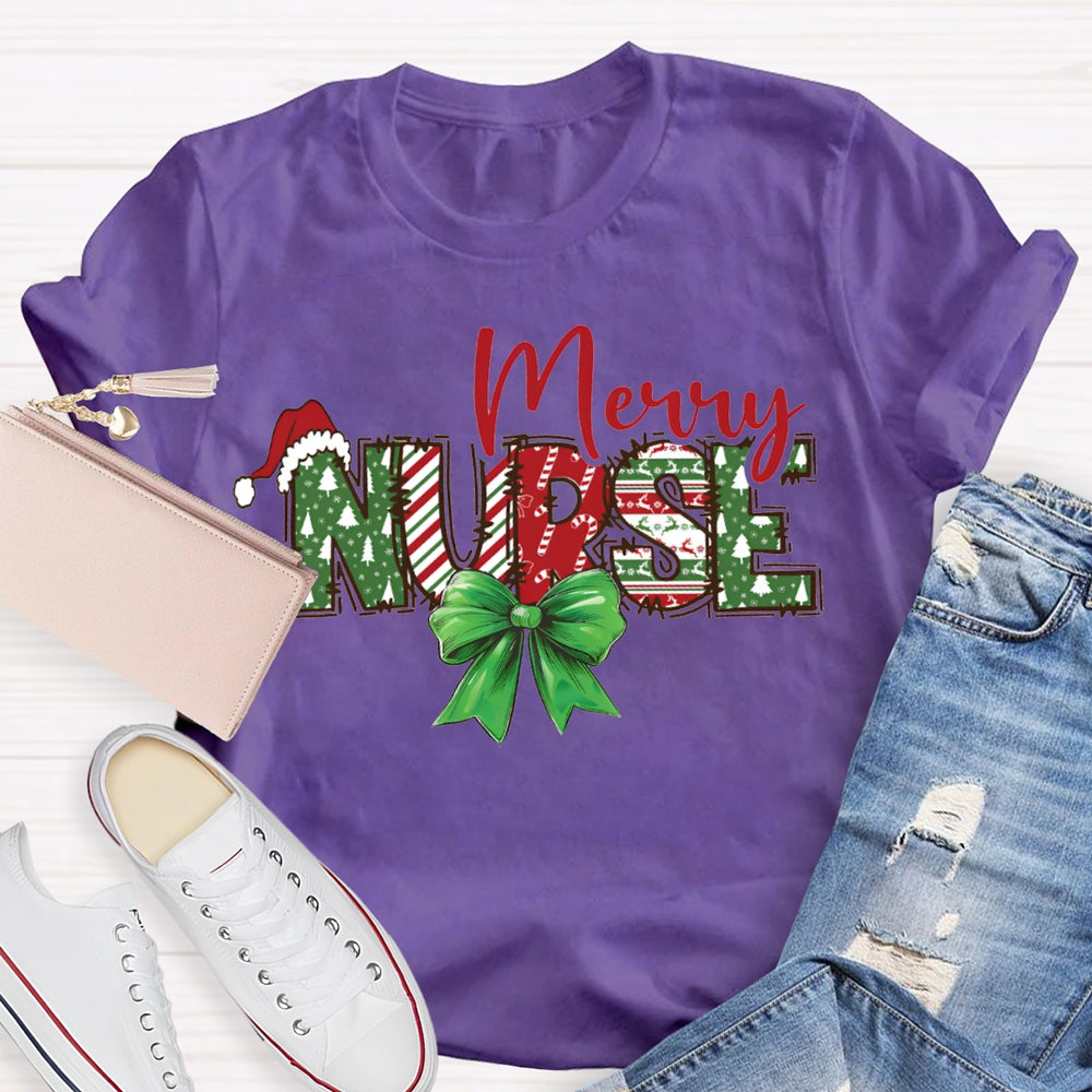 Merry Nurse Bows And Christmas Vibes T-shirt