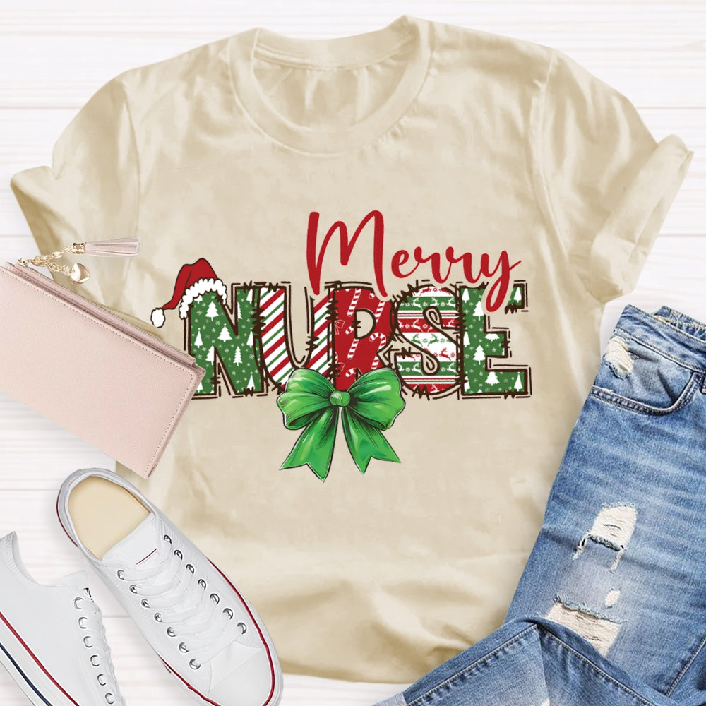 Merry Nurse Bows And Christmas Vibes T-shirt