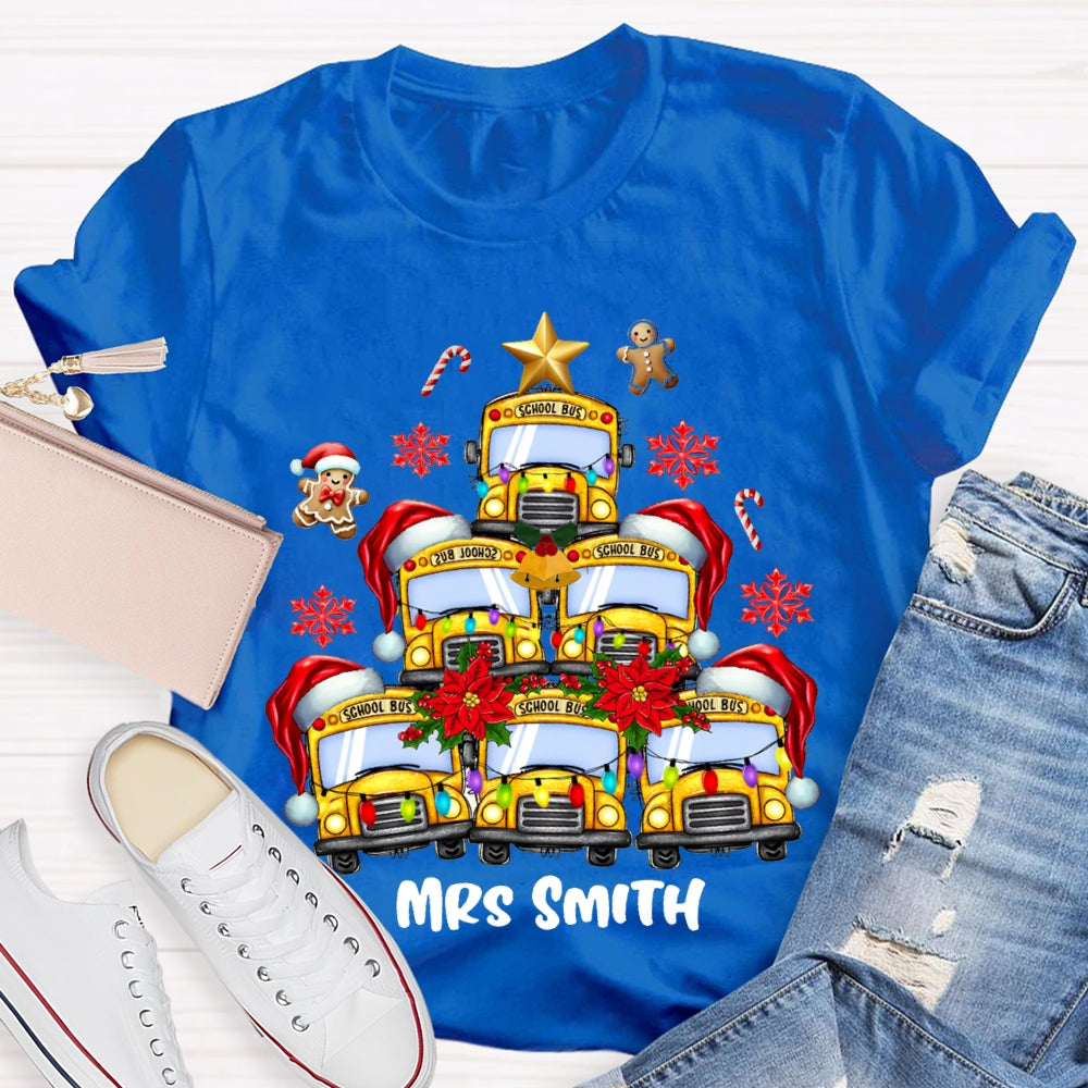 Personalized Name School Bus Snowflakes And Christmas T-shirt