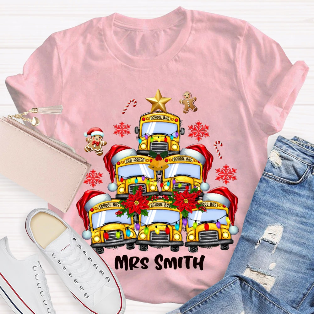 Personalized Name School Bus Snowflakes And Christmas T-shirt