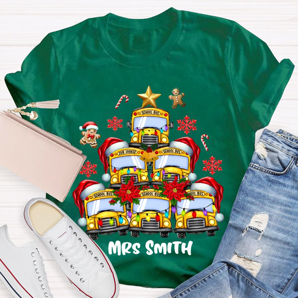 Personalized Name School Bus Snowflakes And Christmas T-shirt
