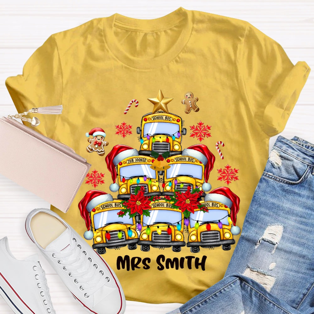 Personalized Name School Bus Snowflakes And Christmas T-shirt