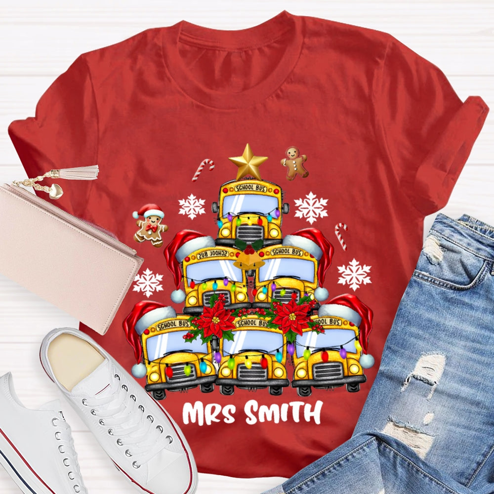 Personalized Name School Bus Snowflakes And Christmas T-shirt