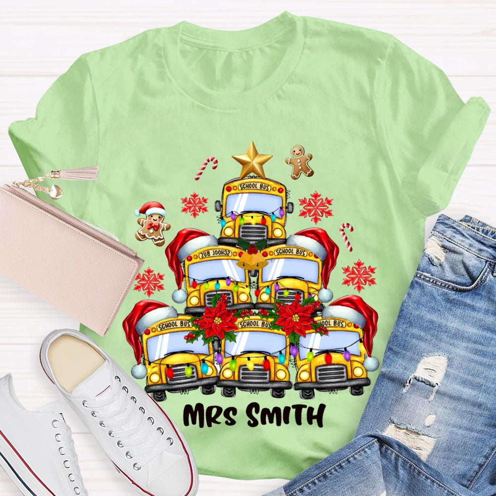 Personalized Name School Bus Snowflakes And Christmas T-shirt