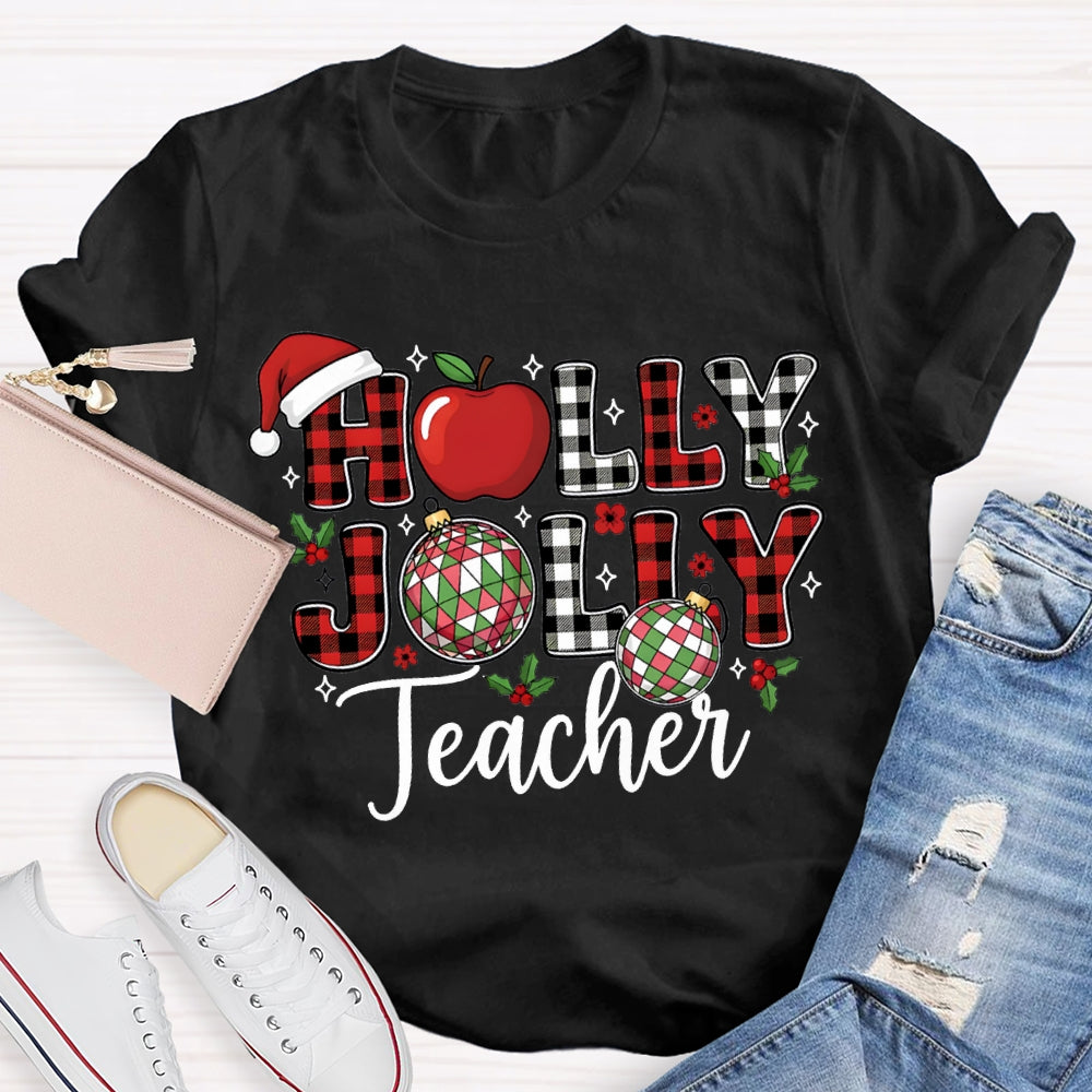 Personalized Name Teacher Apple And Santa Hat Christmas T-shirt