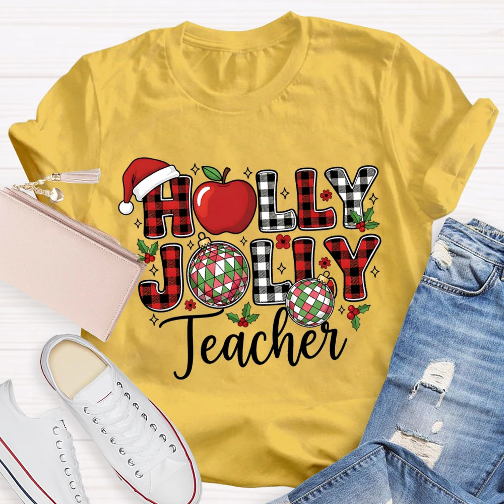 Personalized Name Teacher Apple And Santa Hat Christmas T-shirt