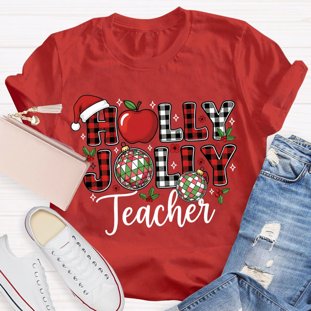 Personalized Name Teacher Apple And Santa Hat Christmas T-shirt