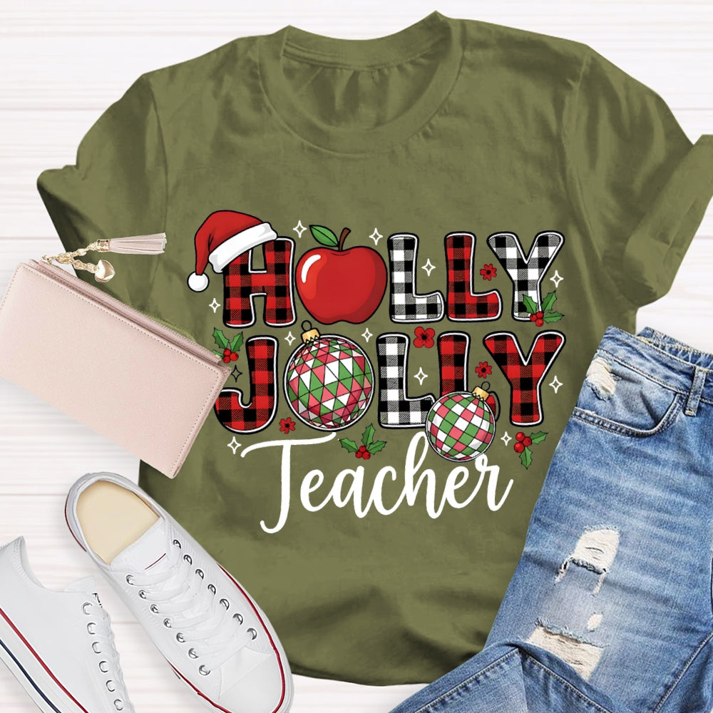 Personalized Name Teacher Apple And Santa Hat Christmas T-shirt