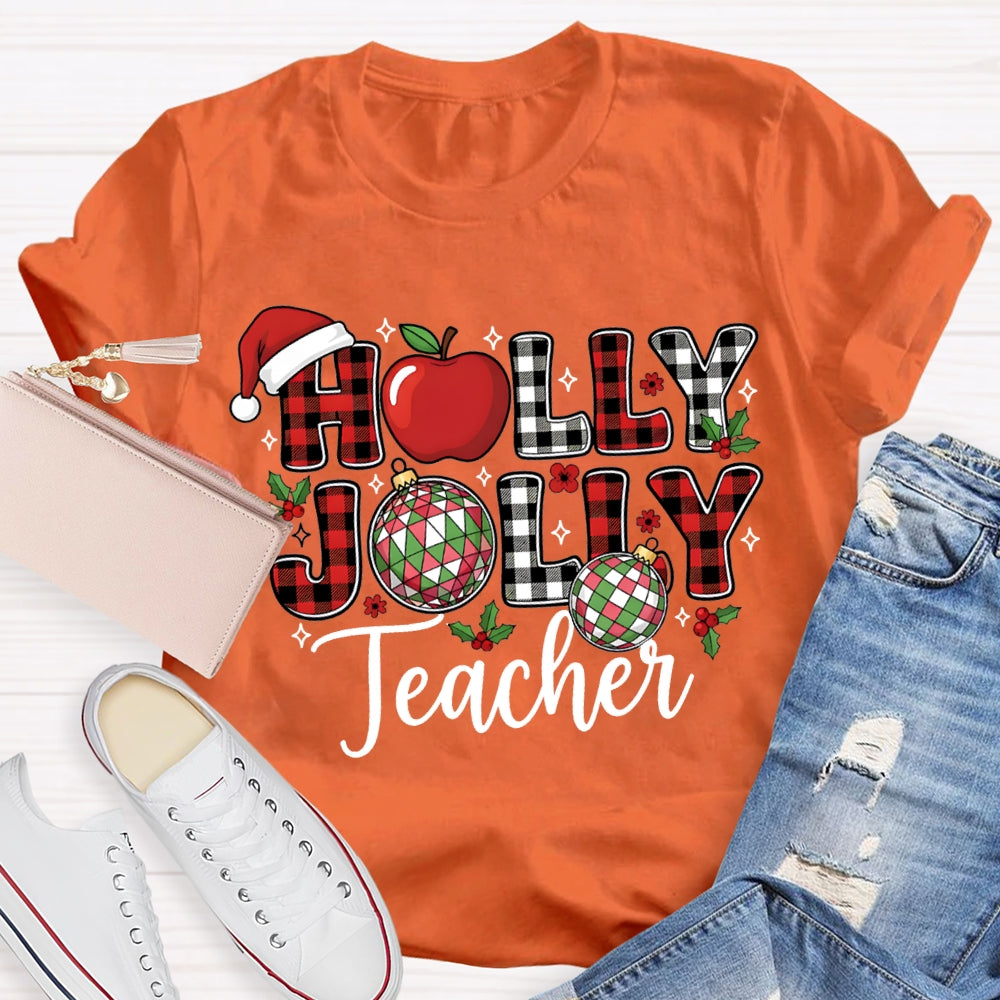 Personalized Name Teacher Apple And Santa Hat Christmas T-shirt