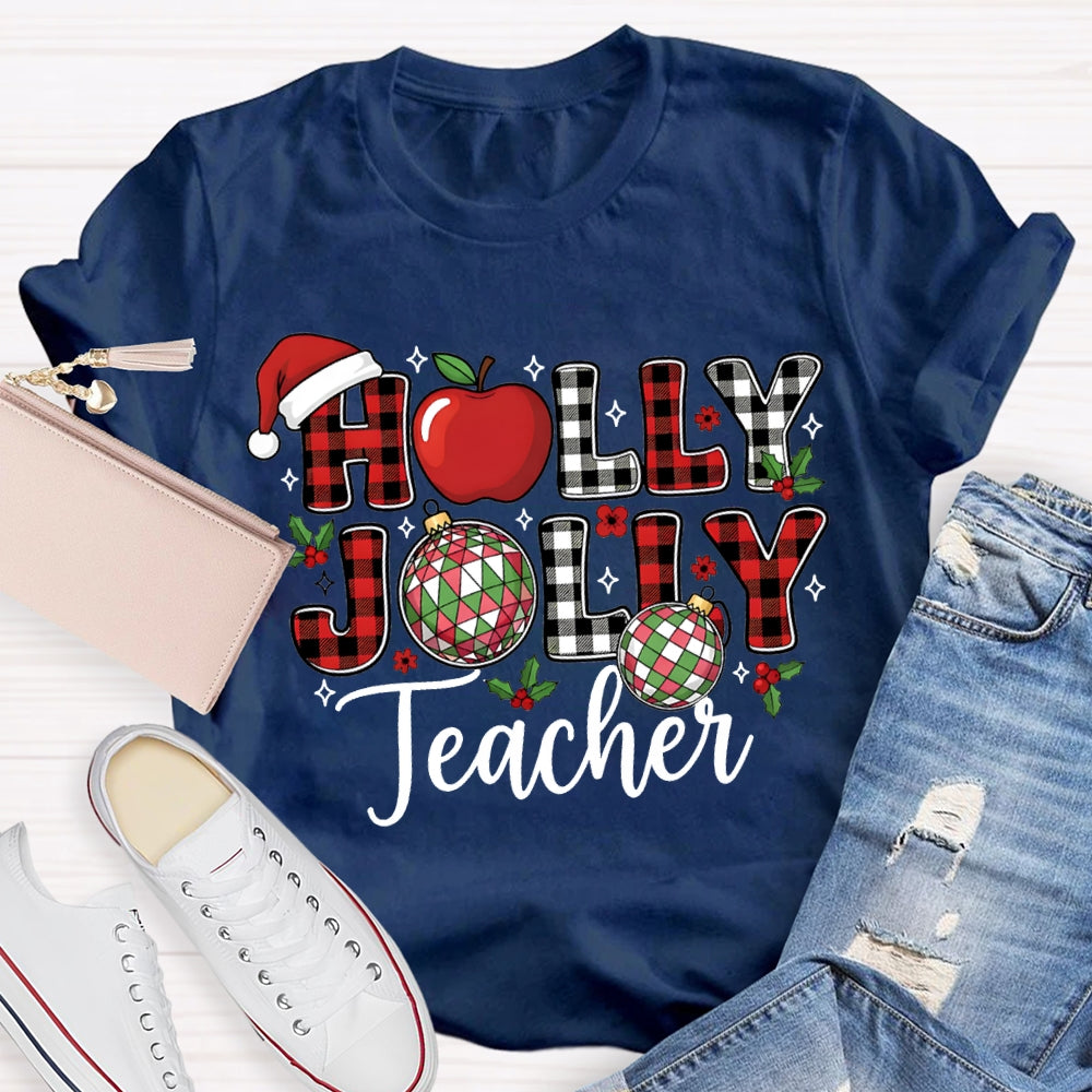 Personalized Name Teacher Apple And Santa Hat Christmas T-shirt