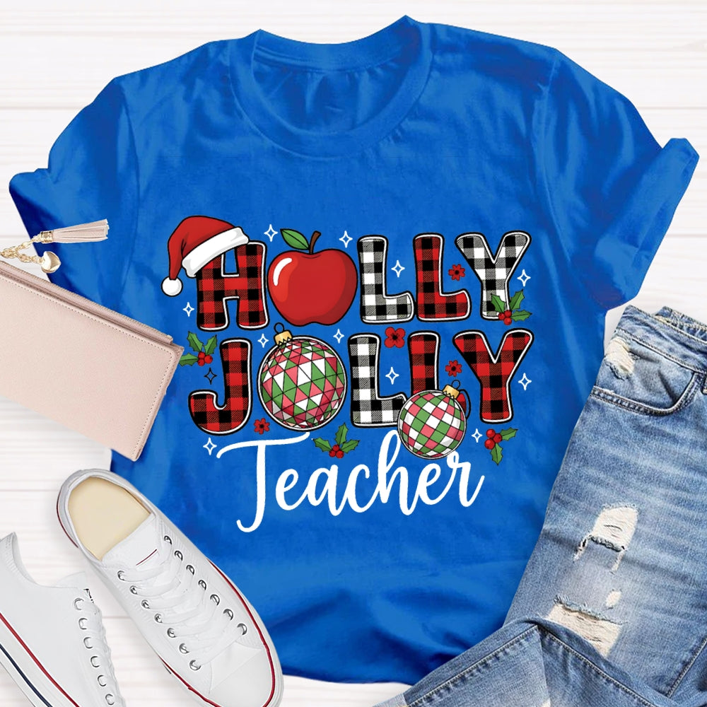 Personalized Name Teacher Apple And Santa Hat Christmas T-shirt