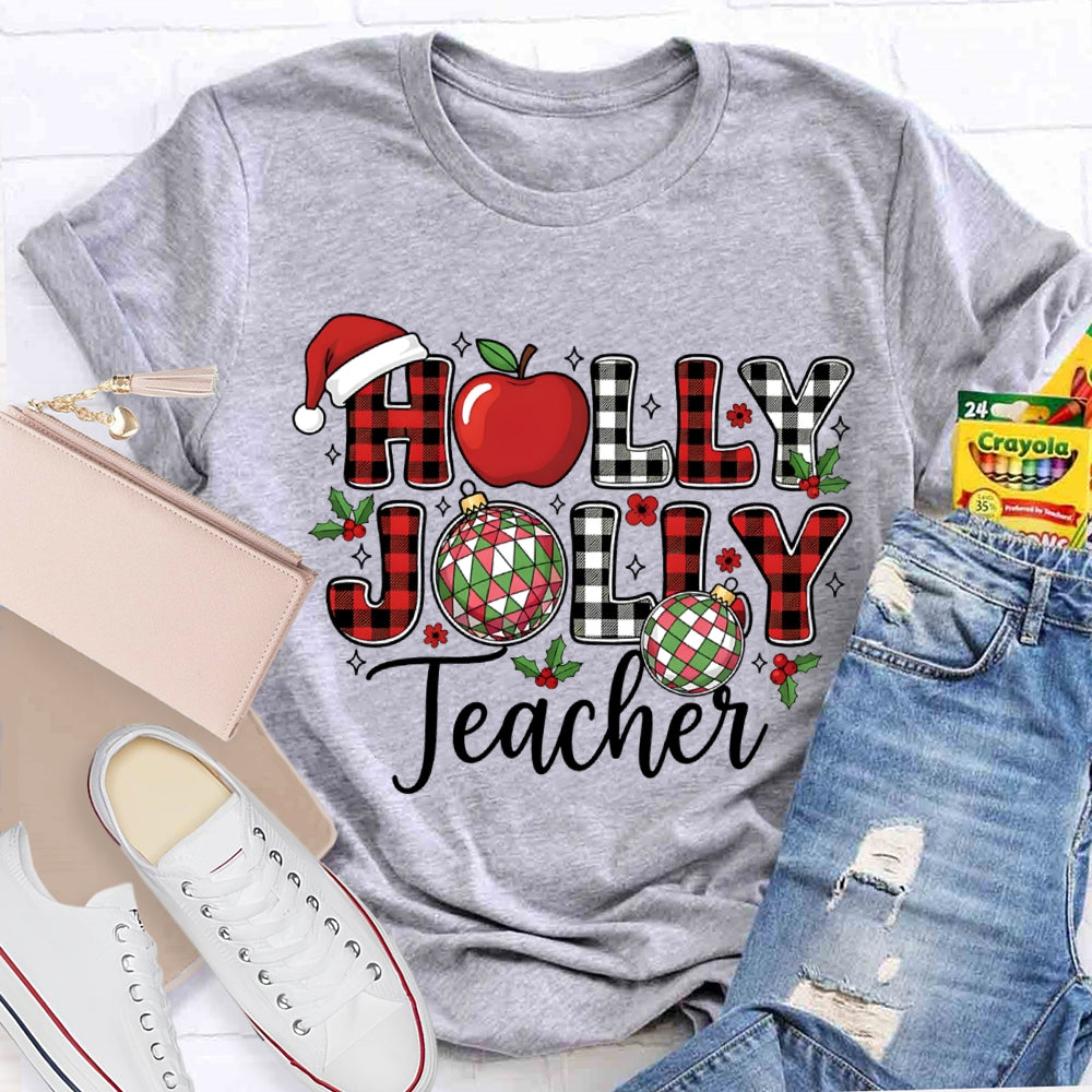 Personalized Name Teacher Apple And Santa Hat Christmas T-shirt