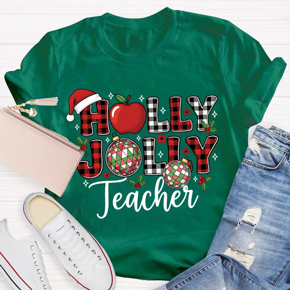 Personalized Name Teacher Apple And Santa Hat Christmas T-shirt