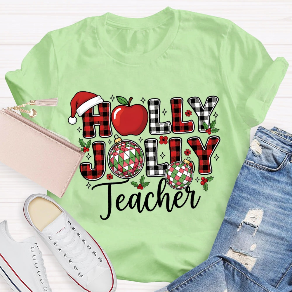 Personalized Name Teacher Apple And Santa Hat Christmas T-shirt