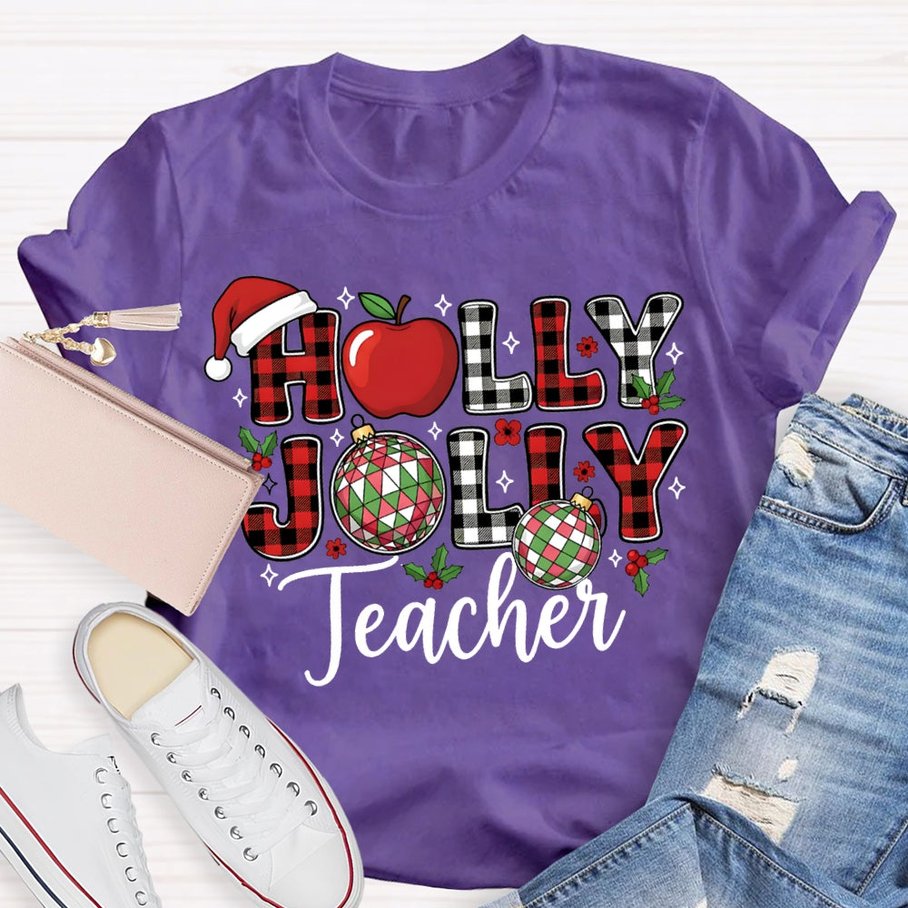 Personalized Name Teacher Apple And Santa Hat Christmas T-shirt