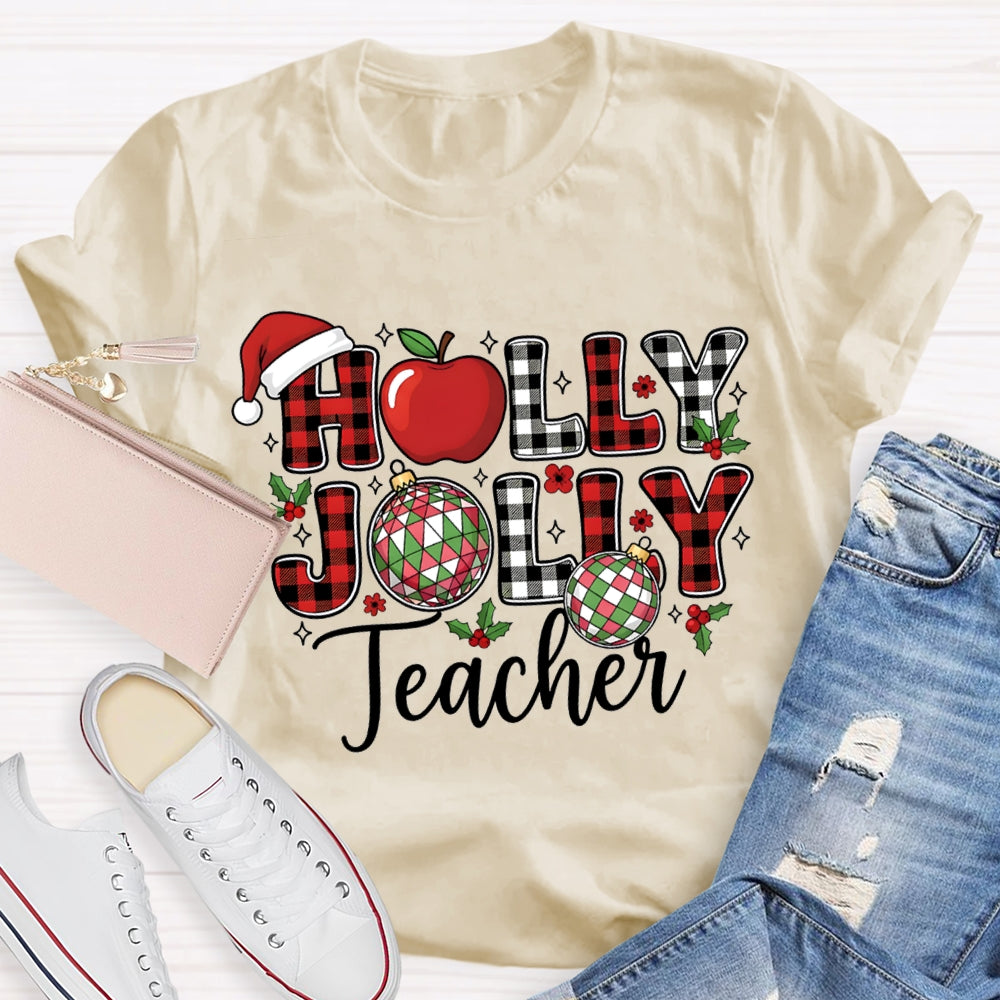 Personalized Name Teacher Apple And Santa Hat Christmas T-shirt