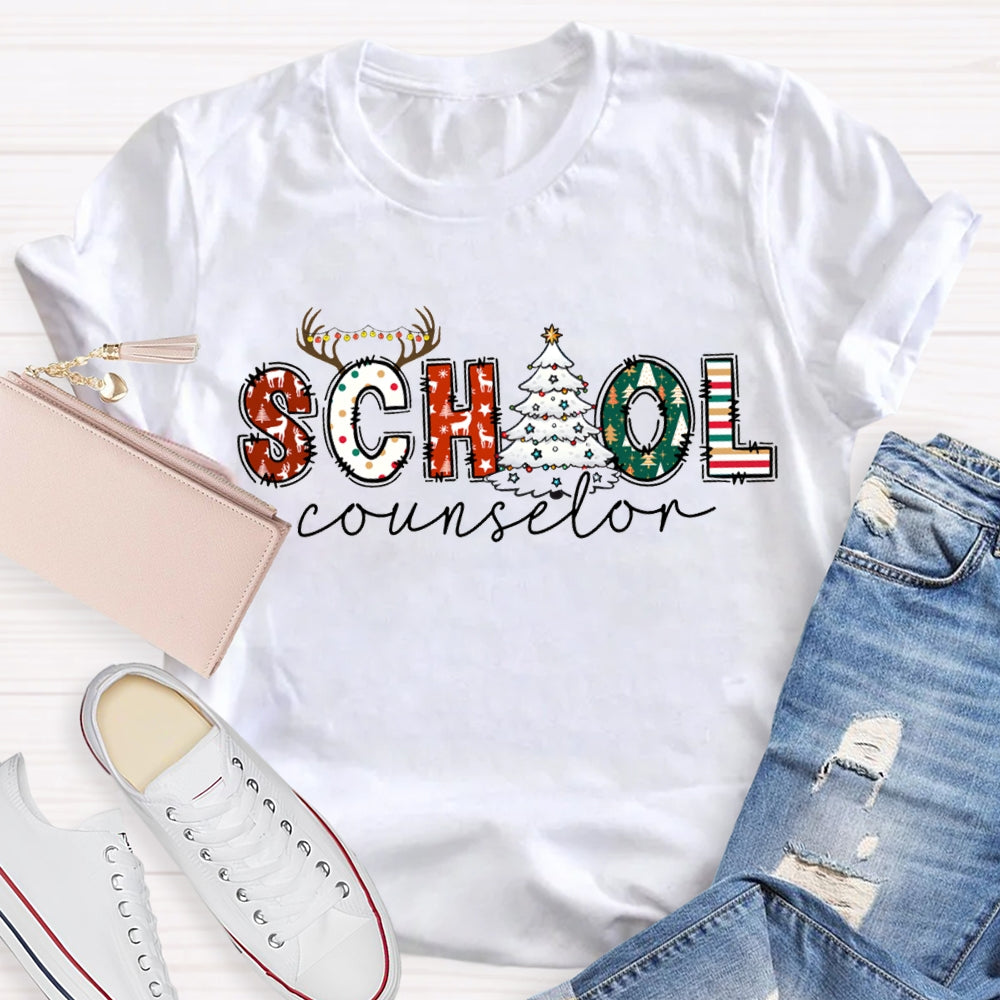 School Counselor Christmas Tree Christmas Vibes T-shirt