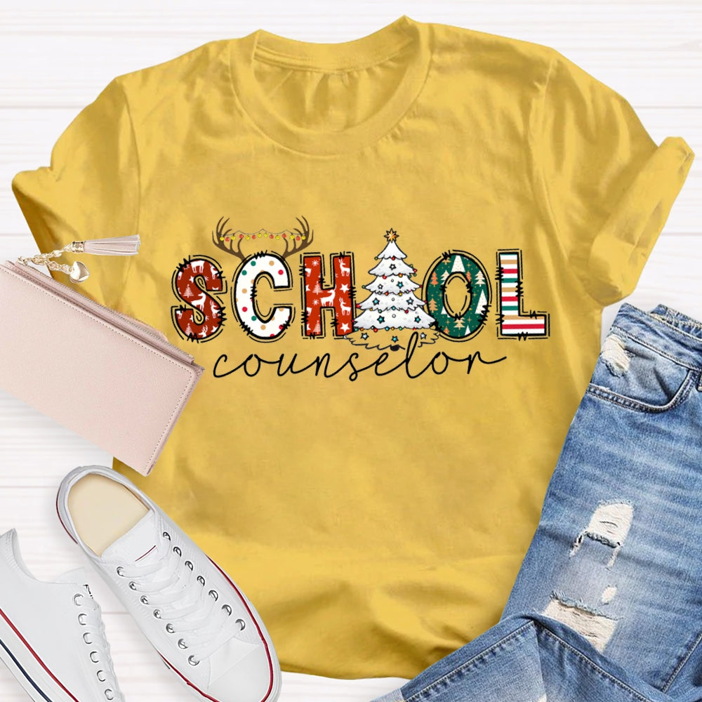 School Counselor Christmas Tree Christmas Vibes T-shirt