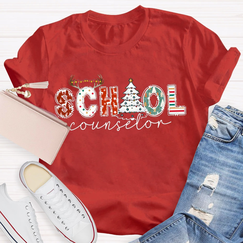 School Counselor Christmas Tree Christmas Vibes T-shirt