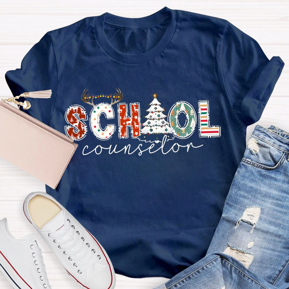 School Counselor Christmas Tree Christmas Vibes T-shirt