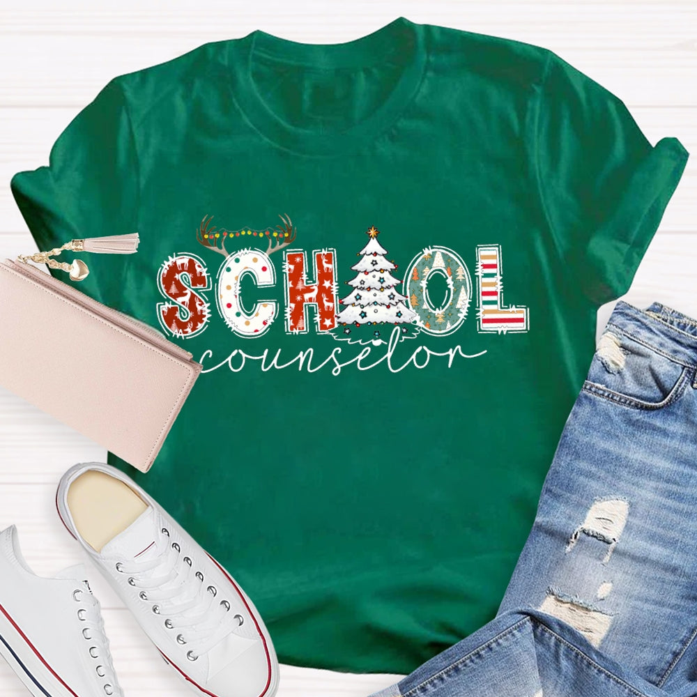School Counselor Christmas Tree Christmas Vibes T-shirt