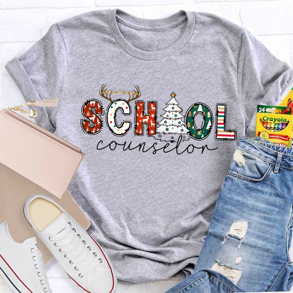 School Counselor Christmas Tree Christmas Vibes T-shirt