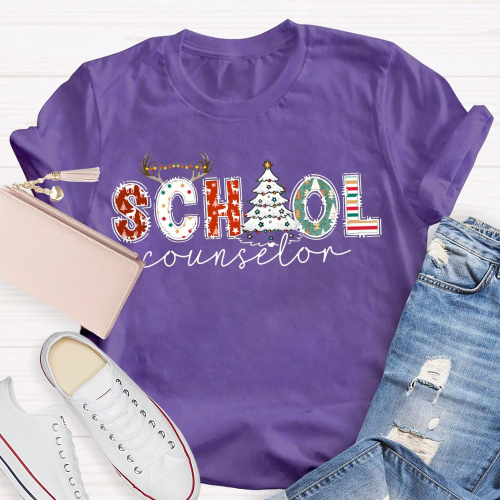 School Counselor Christmas Tree Christmas Vibes T-shirt