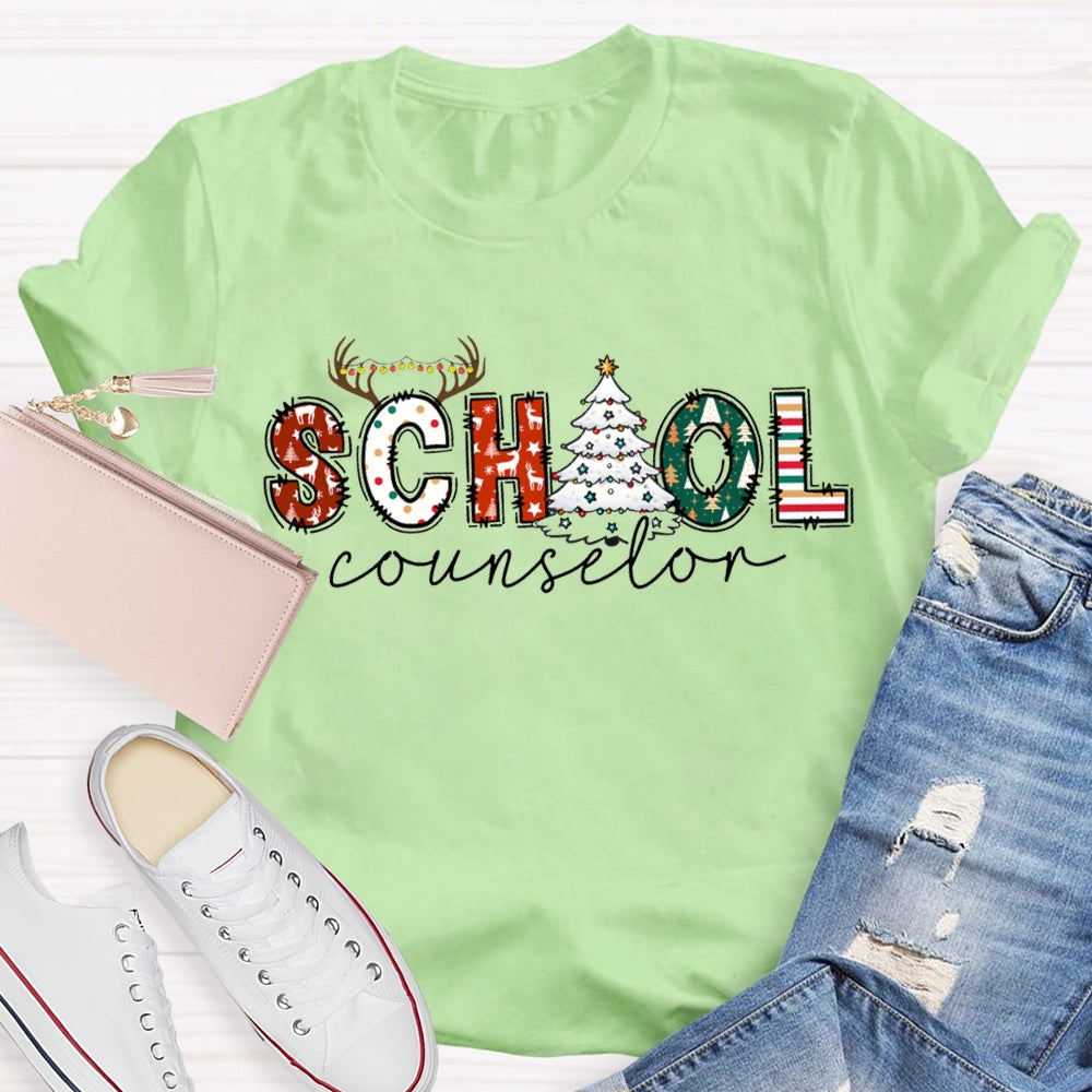 School Counselor Christmas Tree Christmas Vibes T-shirt