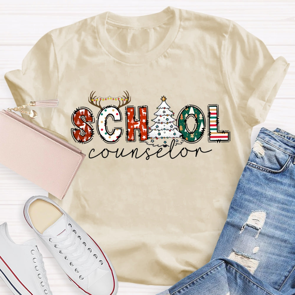 School Counselor Christmas Tree Christmas Vibes T-shirt