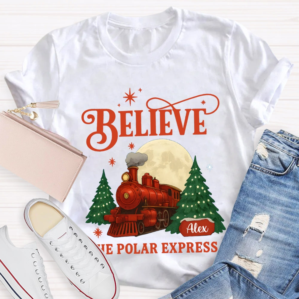 Personalized Name Believe The Polar Express Christmas Tree T-shirt