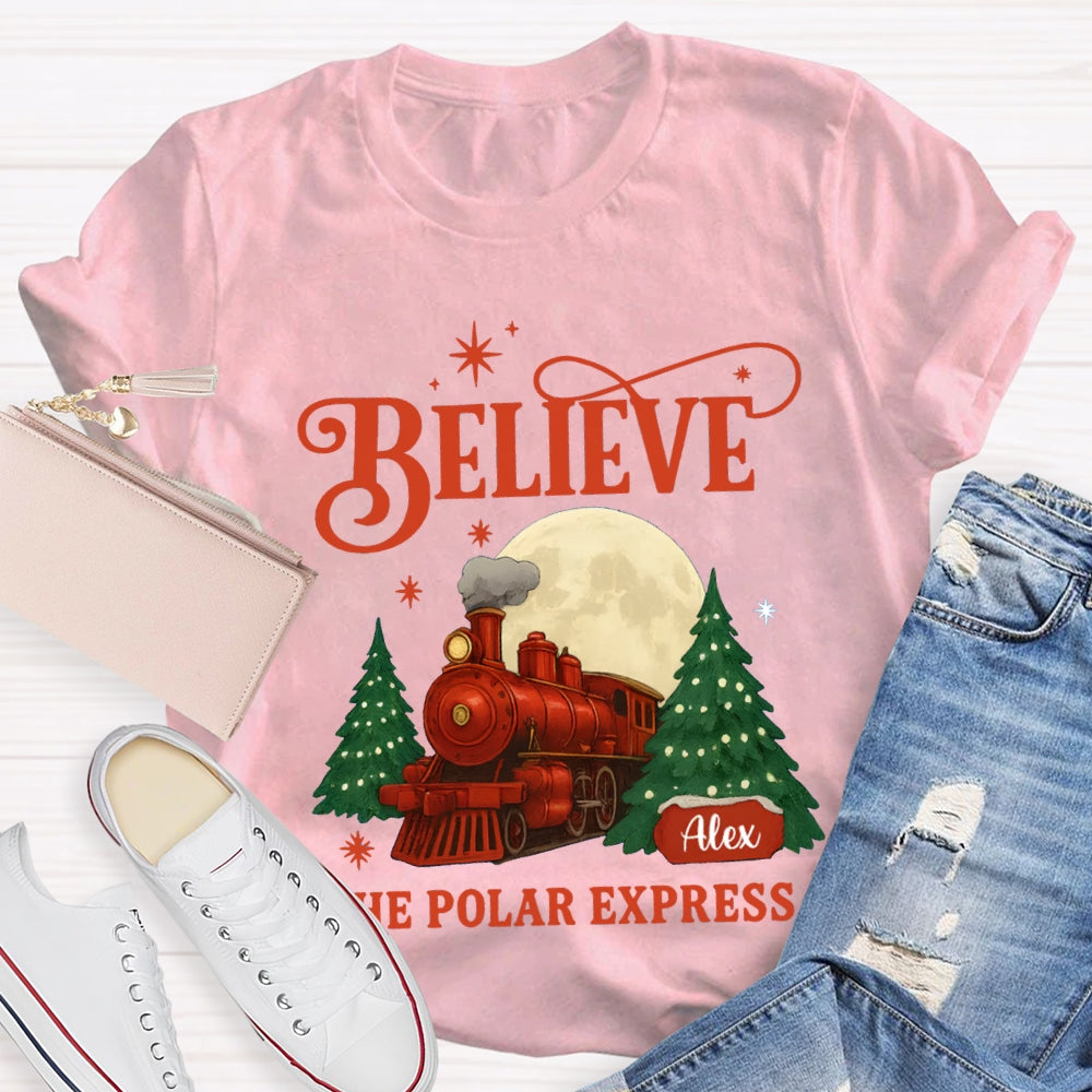 Personalized Name Believe The Polar Express Christmas Tree T-shirt
