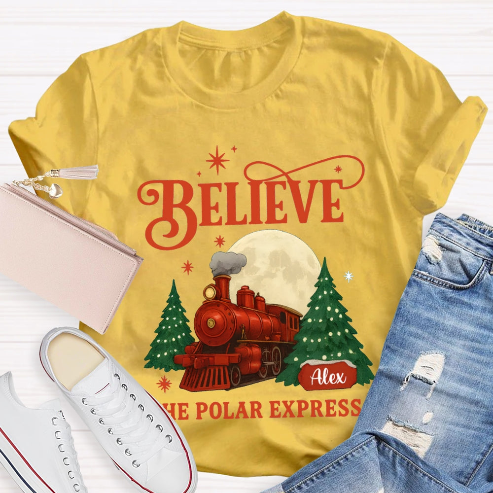 Personalized Name Believe The Polar Express Christmas Tree T-shirt