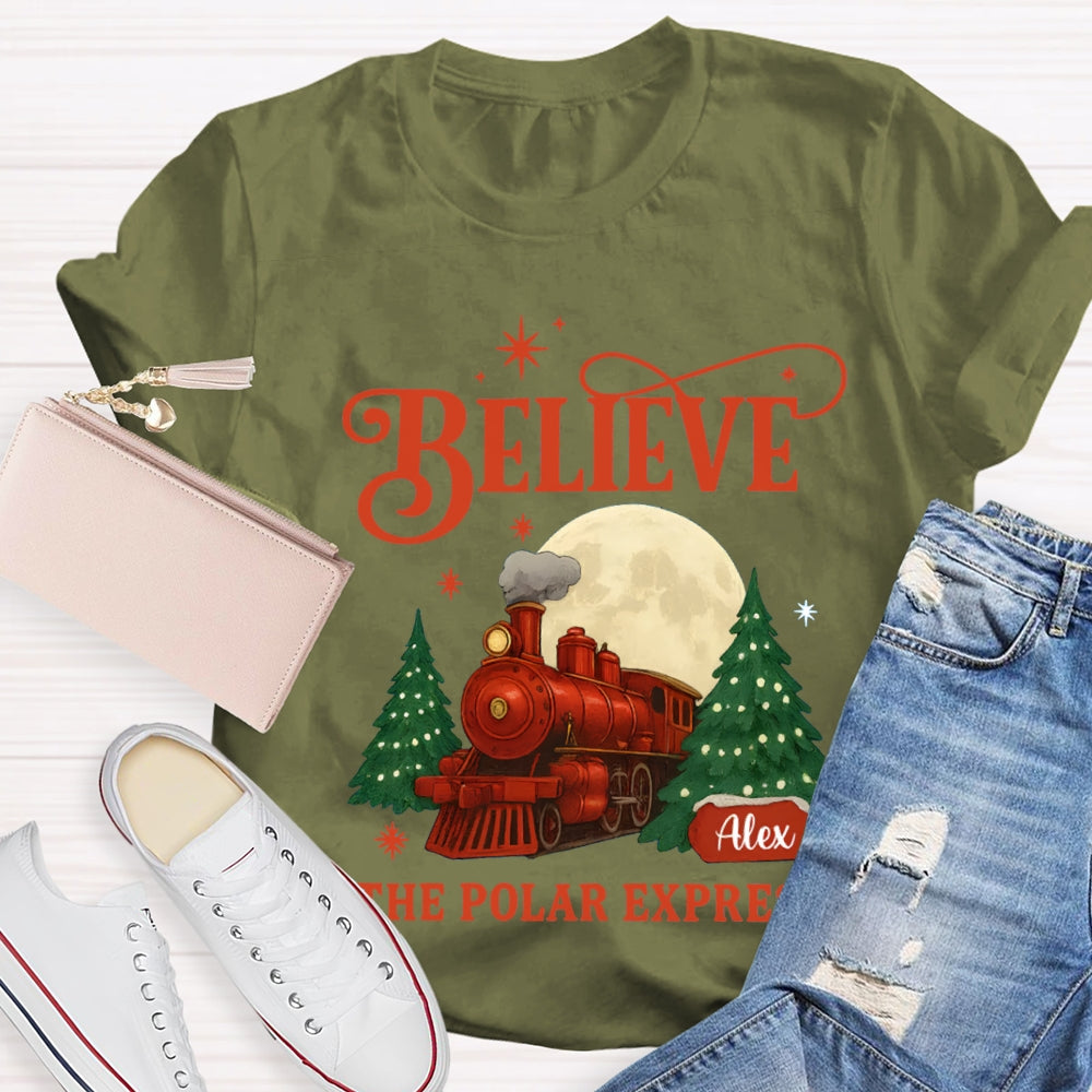 Personalized Name Believe The Polar Express Christmas Tree T-shirt