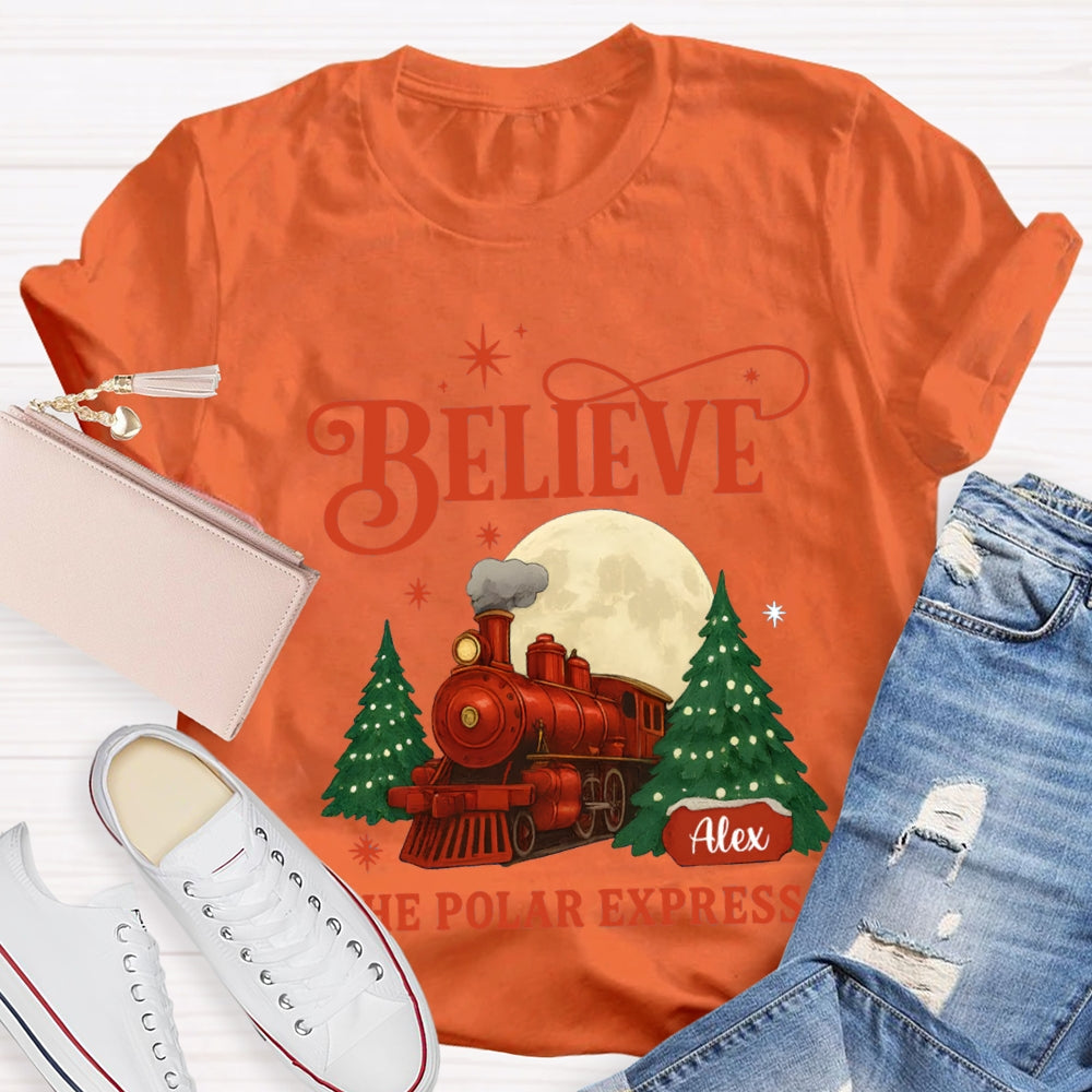 Personalized Name Believe The Polar Express Christmas Tree T-shirt