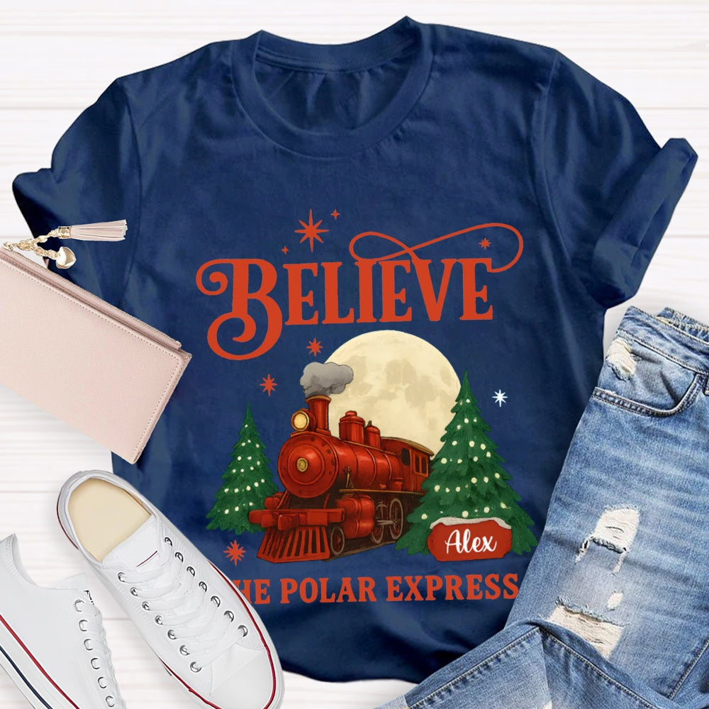 Personalized Name Believe The Polar Express Christmas Tree T-shirt