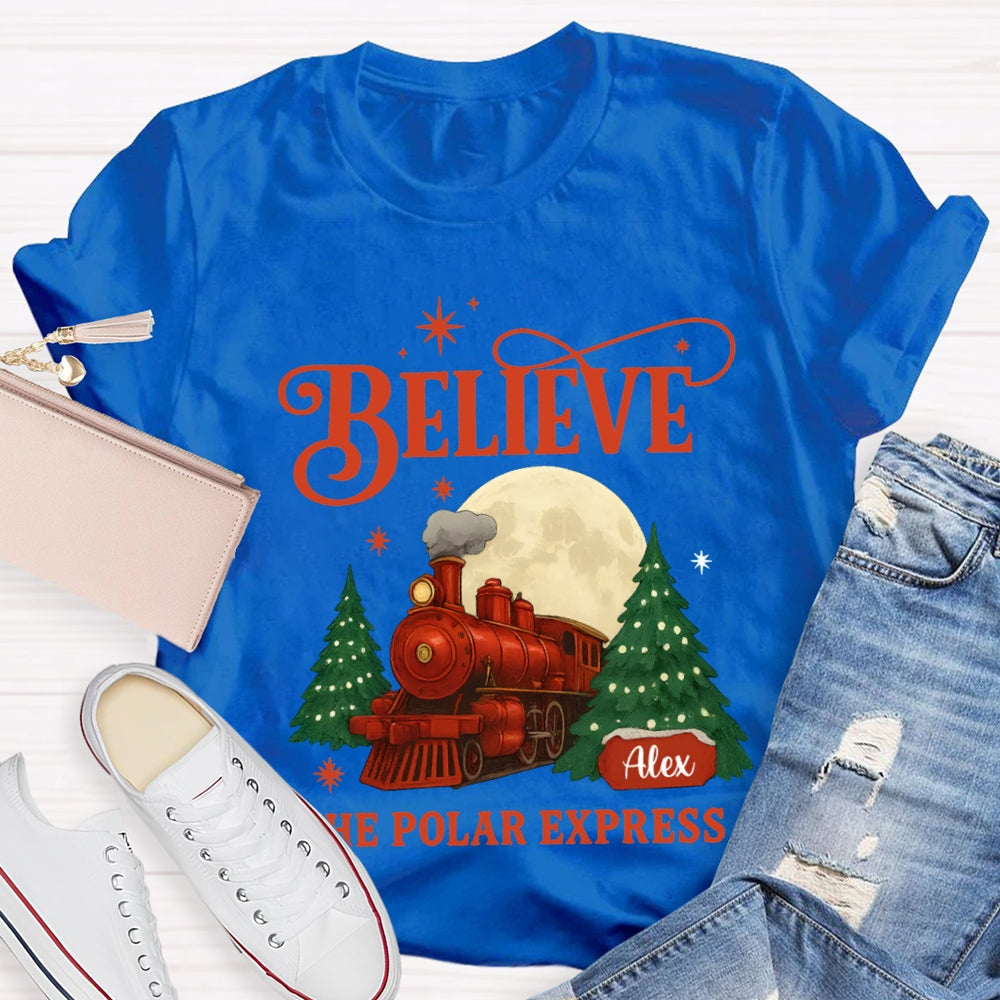 Personalized Name Believe The Polar Express Christmas Tree T-shirt