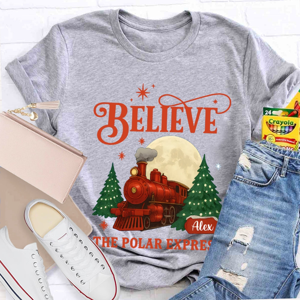 Personalized Name Believe The Polar Express Christmas Tree T-shirt